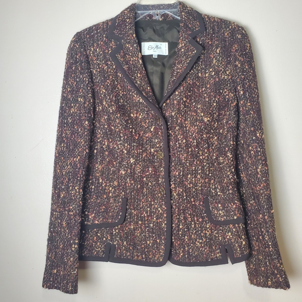 Elsa Mahr Paris France Womens Wool Tweed Blazer Jacket 40 Medium Academia Preppy